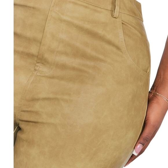 PrettyLittleThing Plus Olive Washed Faux Leather Straight Trousers Size 18 NWT - Picture 3 of 14